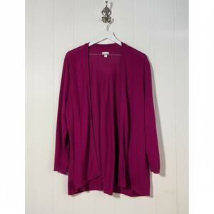 J. Jill XL Petite Linen Blend Open Cardigan Sweater Magenta 3/4 Sleeve Knit